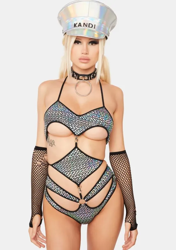 Abstract Iridescent Convertible Underboob Bodysuit sold by Dolls Kill