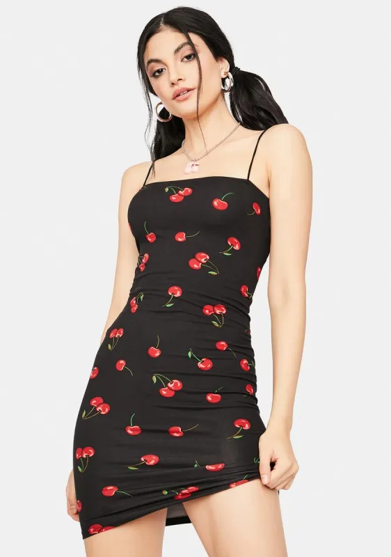 Maraschino Kisses Cherry Print Bodycon Dress sold by Dolls Kill