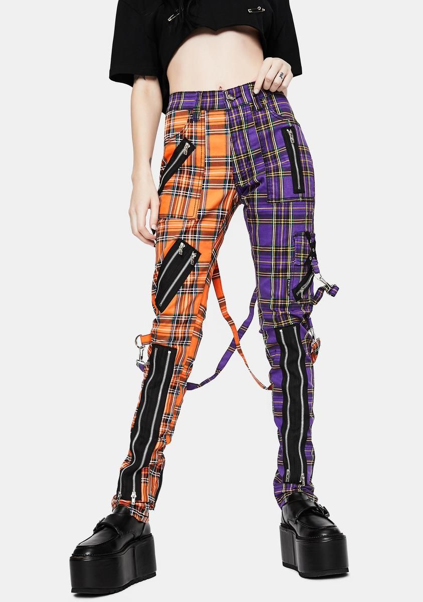 Orange Purple Madness Plaid Pants sold by Dolls Kill