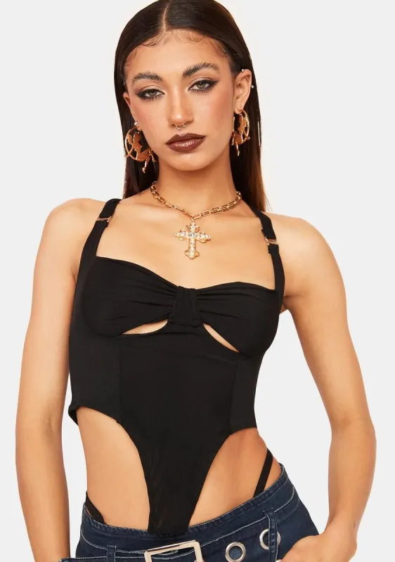 Black Cropped Cami Bustier Top sold by Dolls Kill