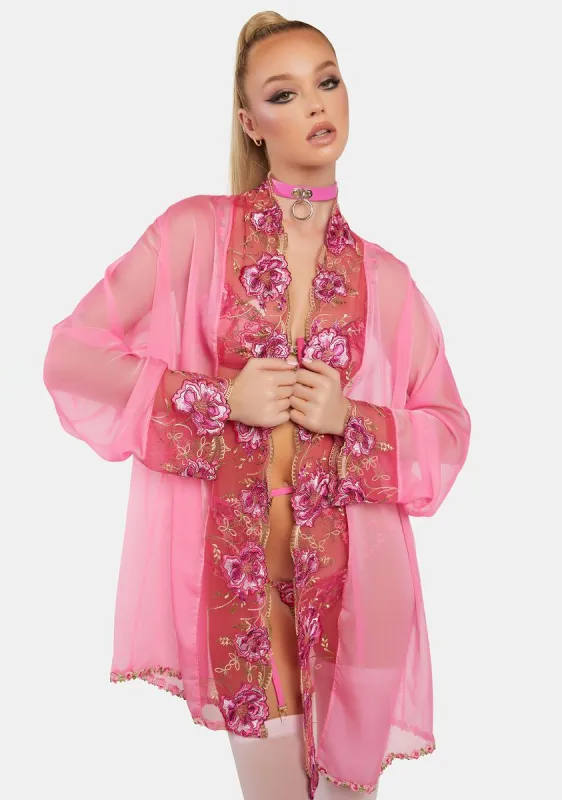 Coralie Floral Embroidered Robe sold by Dolls Kill
