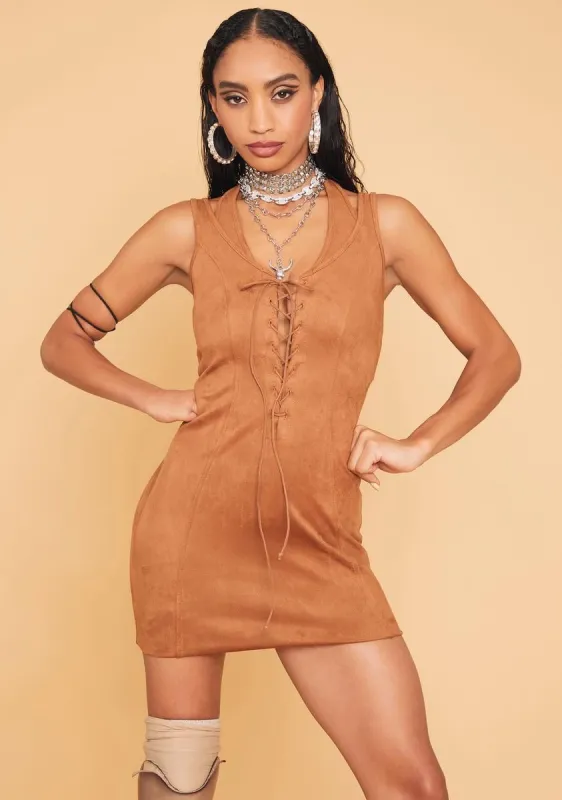 Western Shake  Faux Suede Mini Dress sold by Dolls Kill