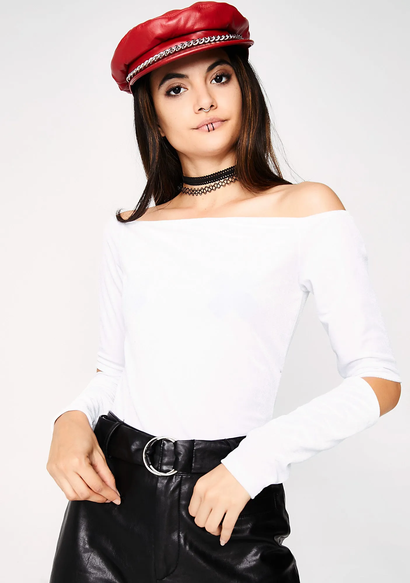 What I Like Off Shoulder Bodysuit sold by Dolls Kill