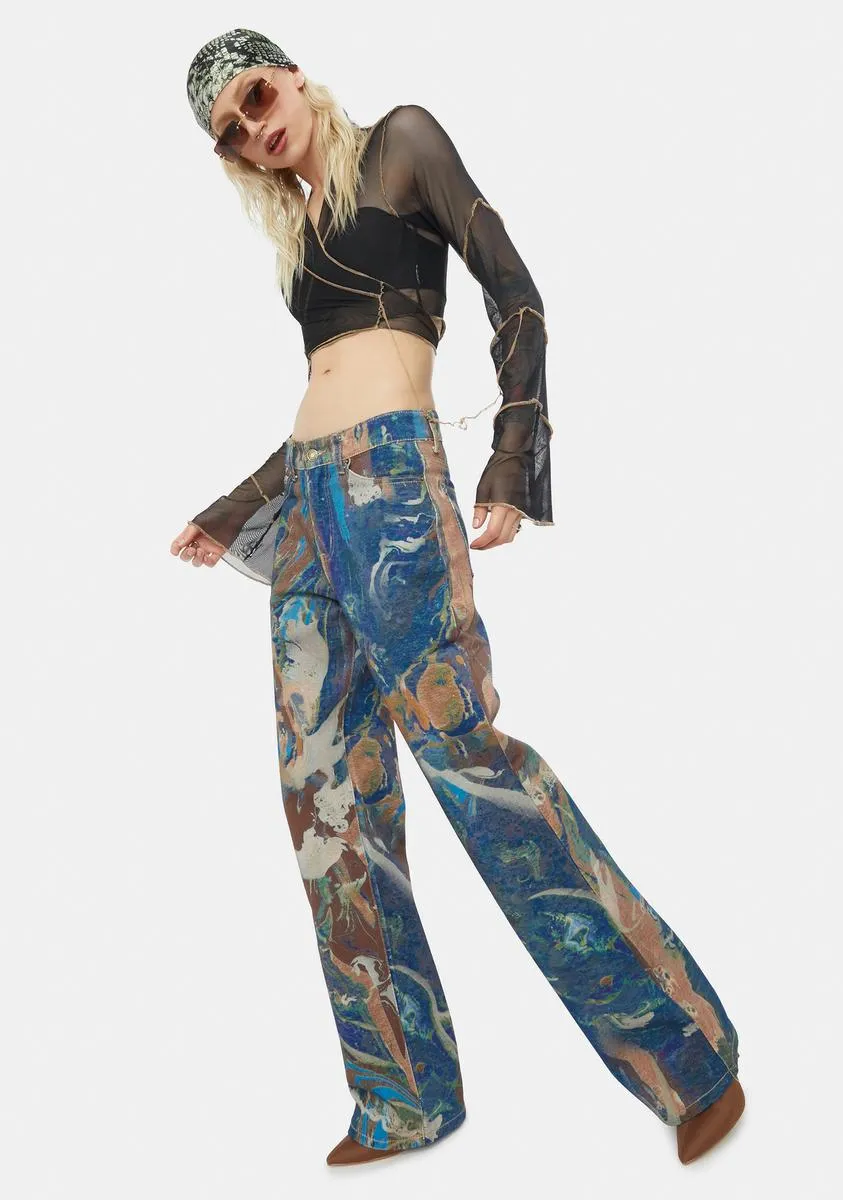 Marble Print Slouchy Fit Jeans sold by Dolls Kill product image thumbnail 2