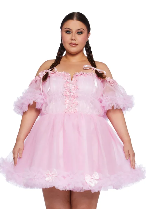 Plus Winter Rose Mini Dress - Pink sold by Dolls Kill