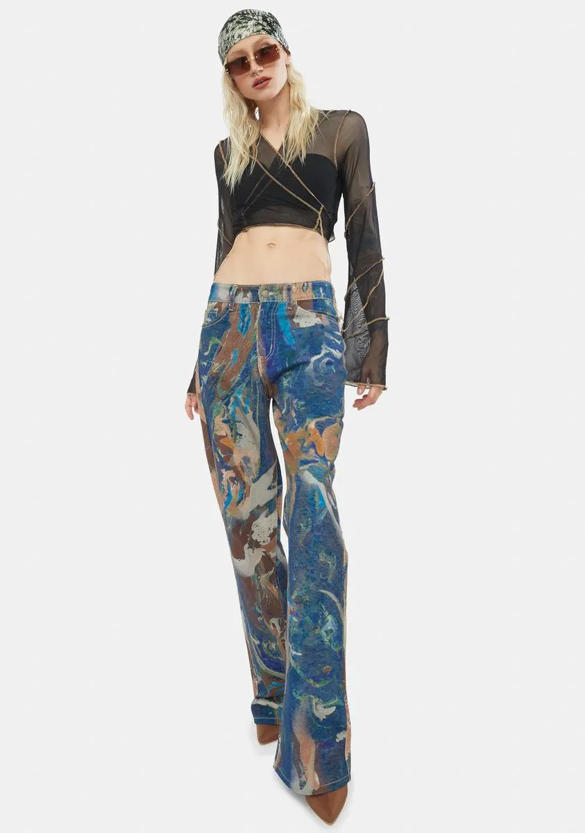 Marble Print Slouchy Fit Jeans sold by Dolls Kill product image thumbnail 3