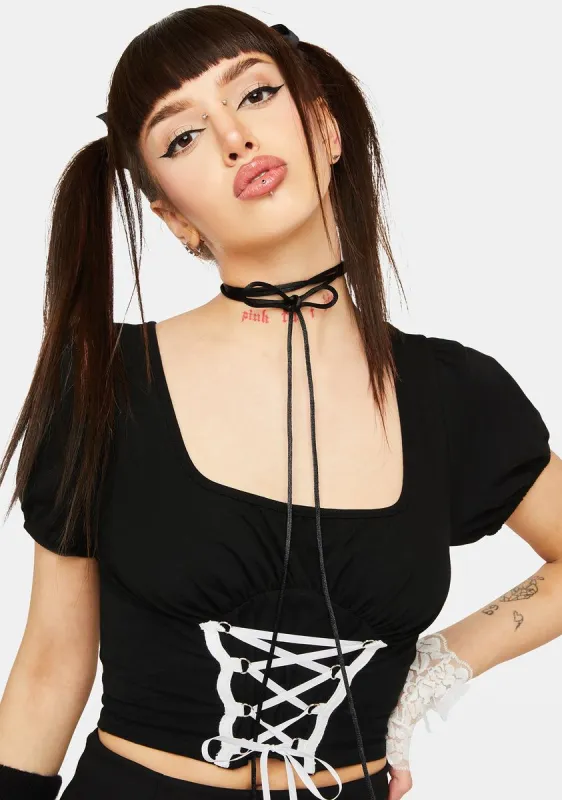 Noir Mon Maison Lace Up Top sold by Dolls Kill