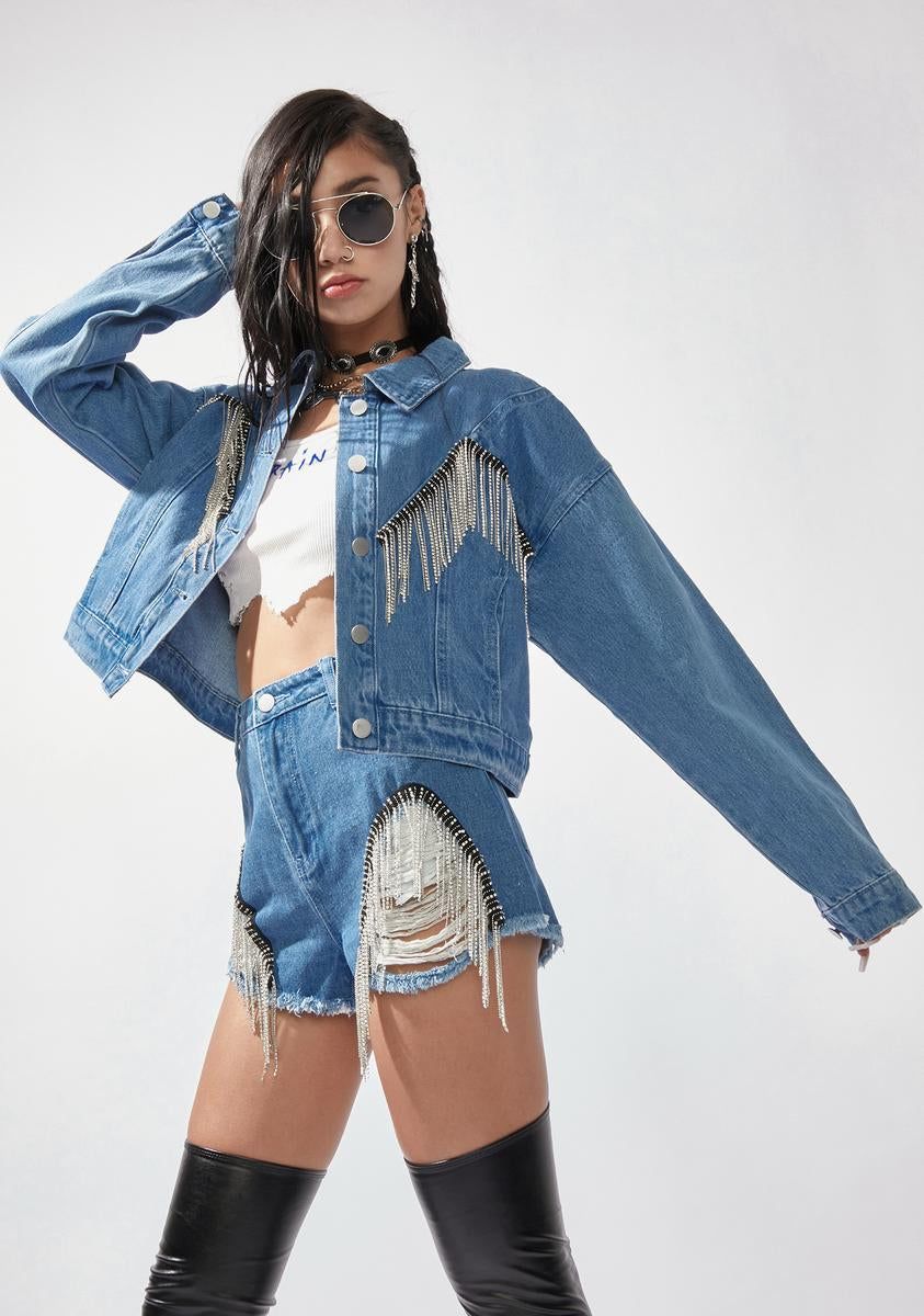 Run The Town Fringe Denim Jacket sold by Dolls Kill product image thumbnail 2