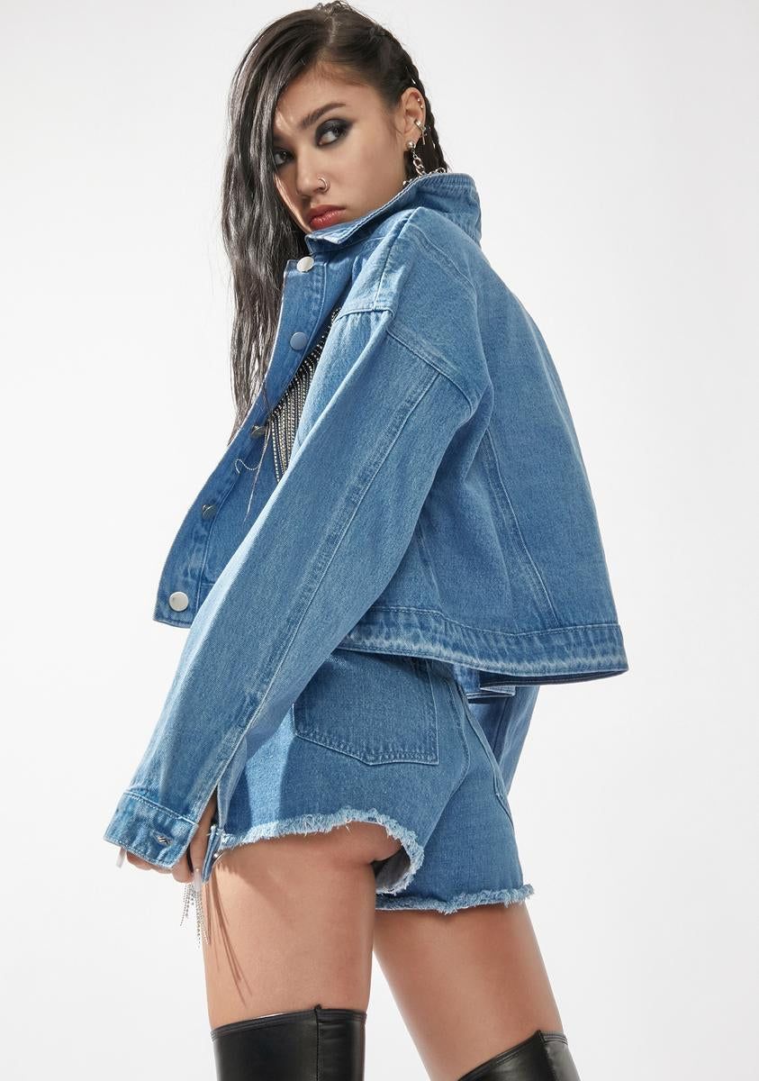 Run The Town Fringe Denim Jacket sold by Dolls Kill product image thumbnail 4