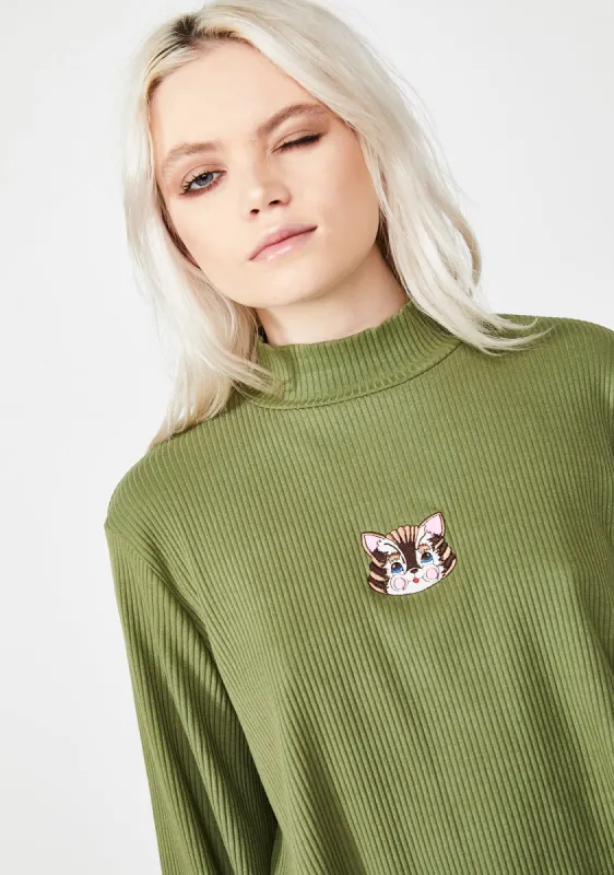Kitty Rib Long Sleeve Top sold by Dolls Kill
