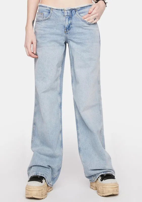【WONDER WONDER】Dickina Side Contrast Wide Denim Pants Dark Wash Trouser Jean | Splendid