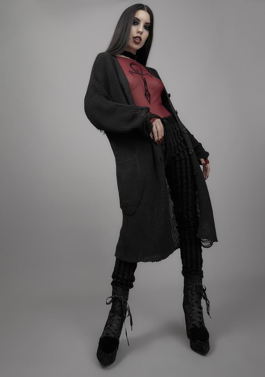 Holy Terror Distressed Cardigan sold by Dolls Kill