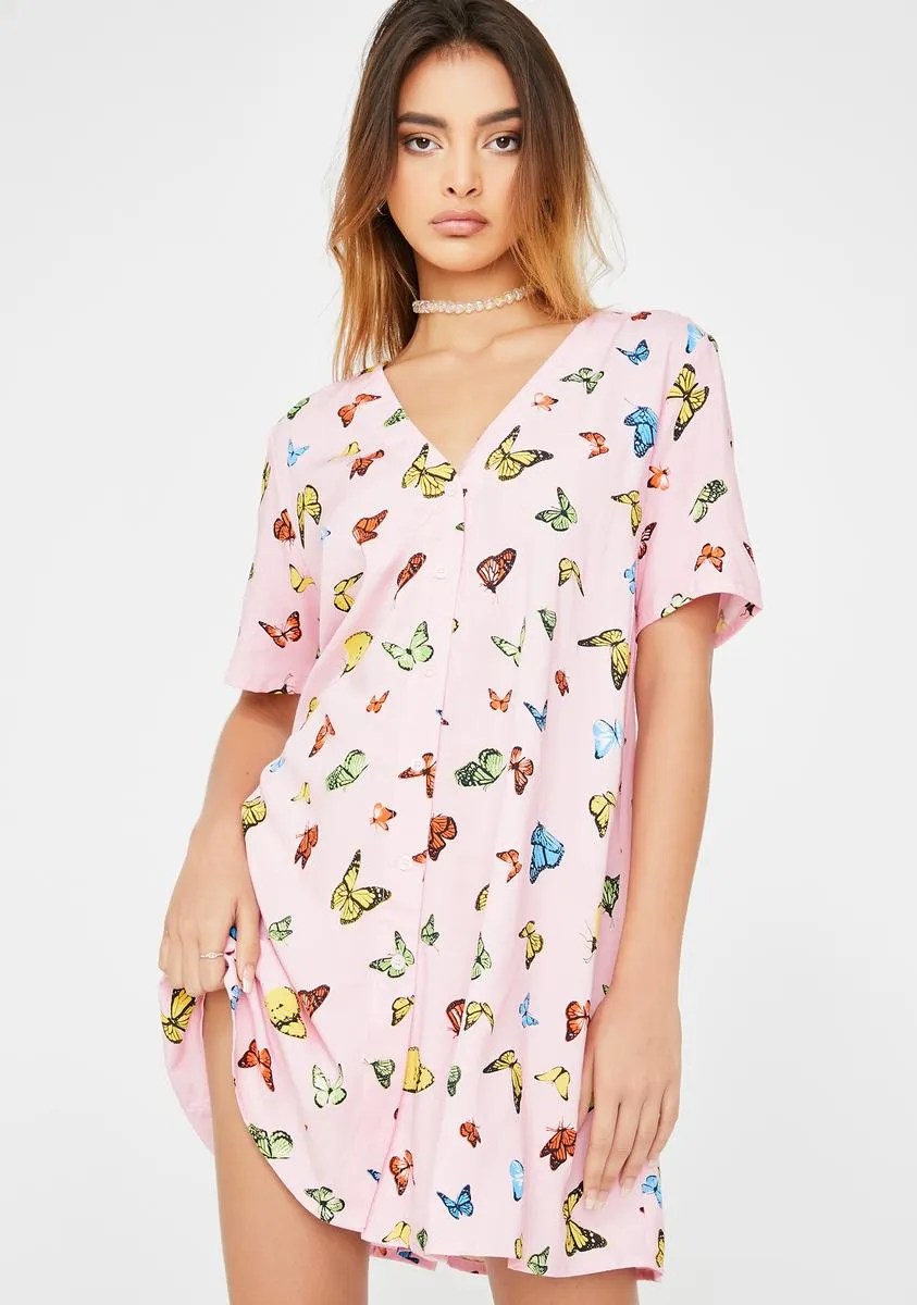 Pink Butterfly Crosena Dress sold by Dolls Kill