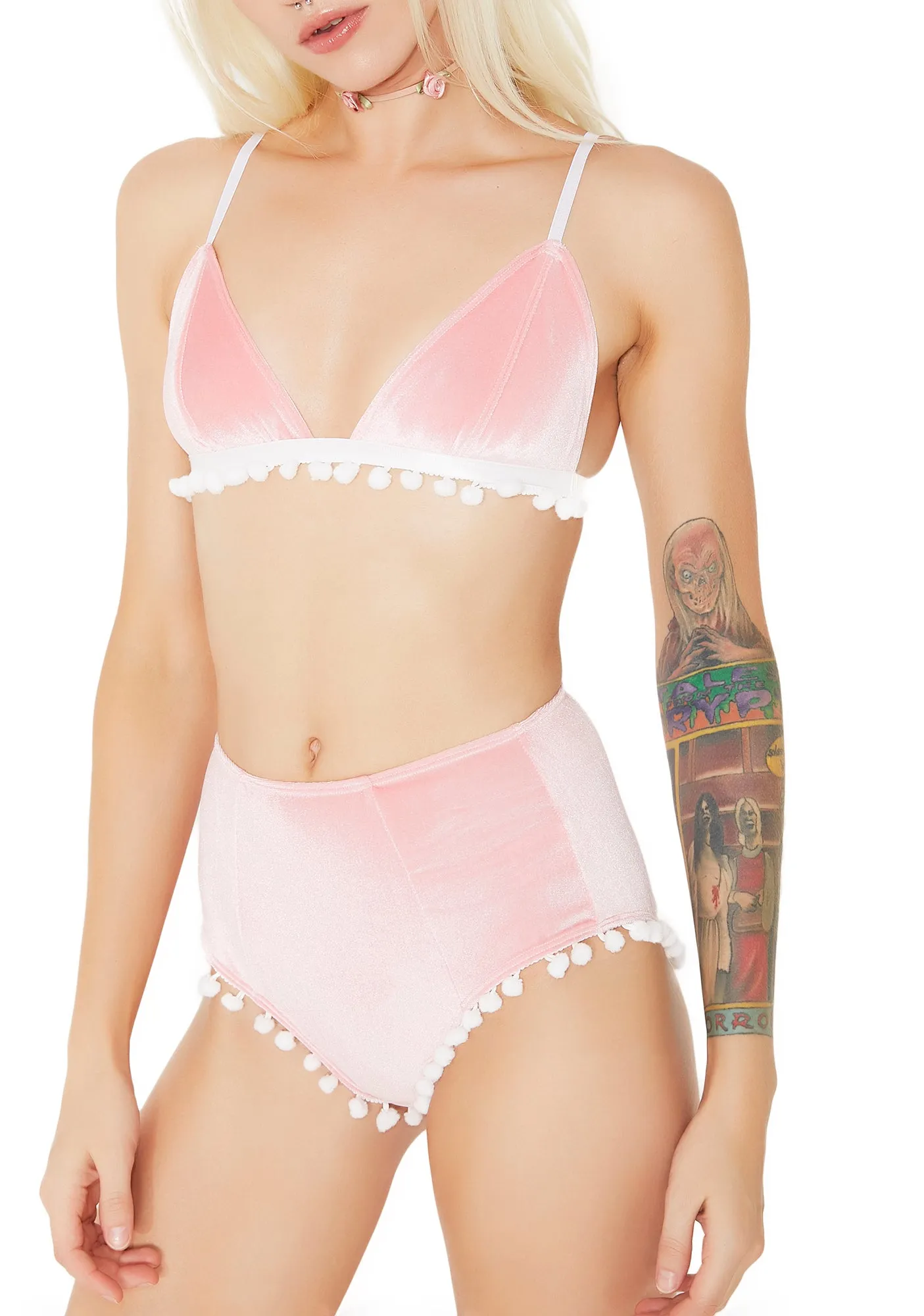 Pastel Pom Pom Velvet Set sold by Dolls Kill