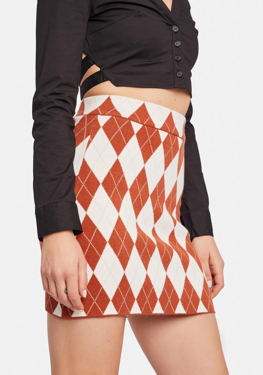 Sleek Stunt Argyle Mini Skirt sold by Dolls Kill