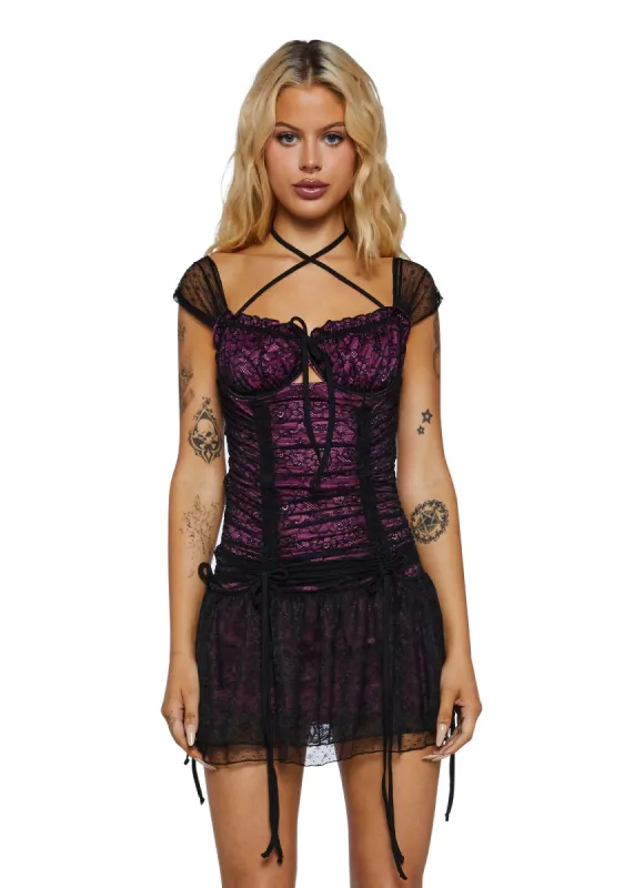 Beautifully Aware Mini Dress - Pink/Black sold by Dolls Kill