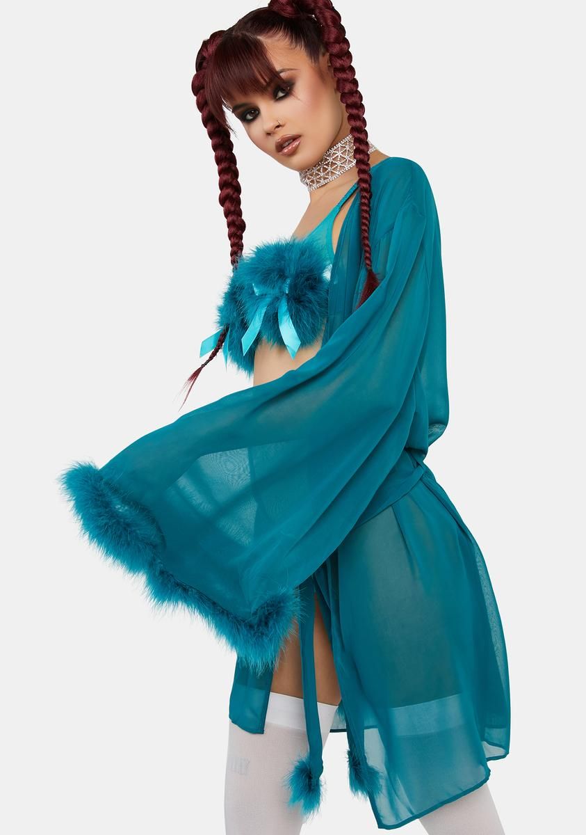 x Bettie Page Teal Feather Robe sold by Dolls Kill product image thumbnail 2