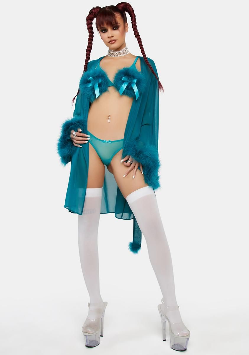 x Bettie Page Teal Feather Robe sold by Dolls Kill product image thumbnail 3
