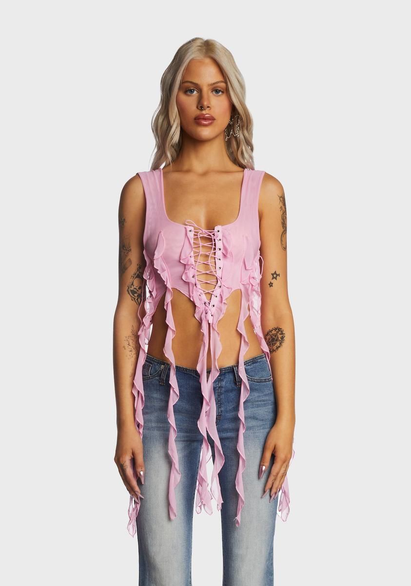 Pink Ruffled Bustier Top sold by Dolls Kill