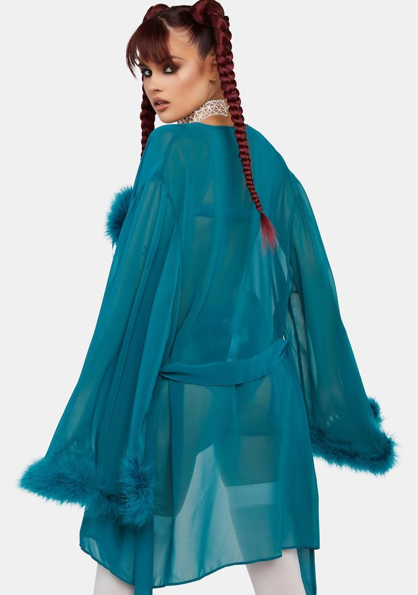 x Bettie Page Teal Feather Robe sold by Dolls Kill product image thumbnail 4