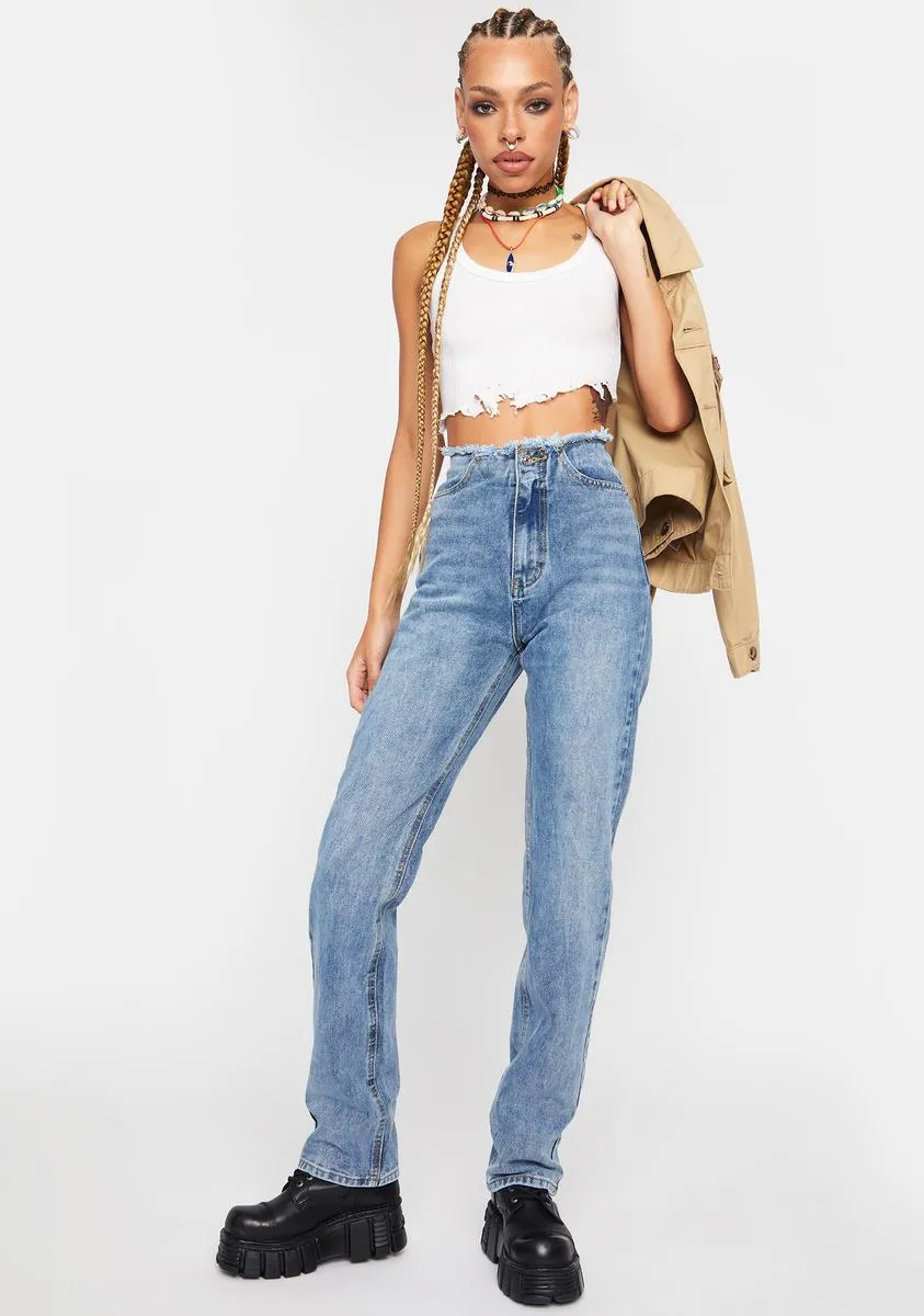 Vintage Wash Raw Hem Straight Leg Jeans sold by Dolls Kill product image thumbnail 3