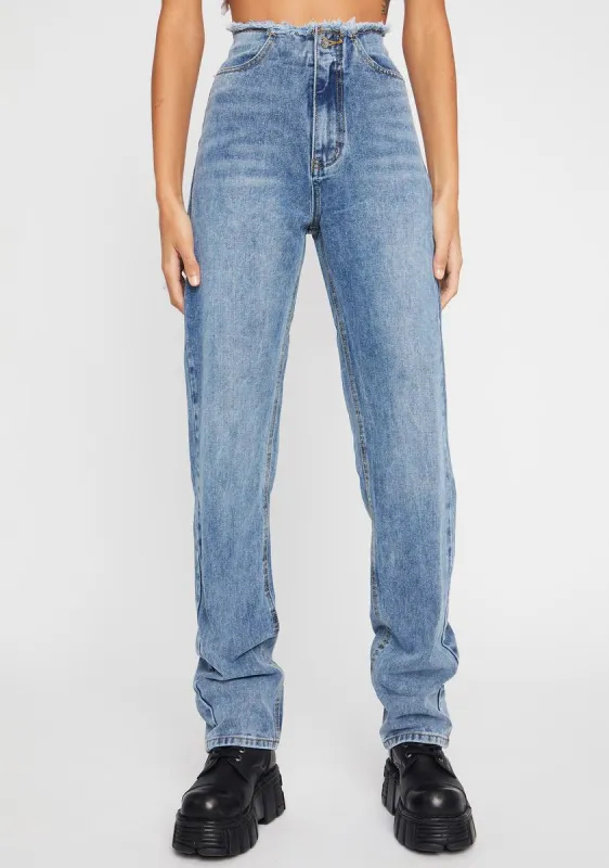 Vintage Wash Raw Hem Straight Leg Jeans sold by Dolls Kill