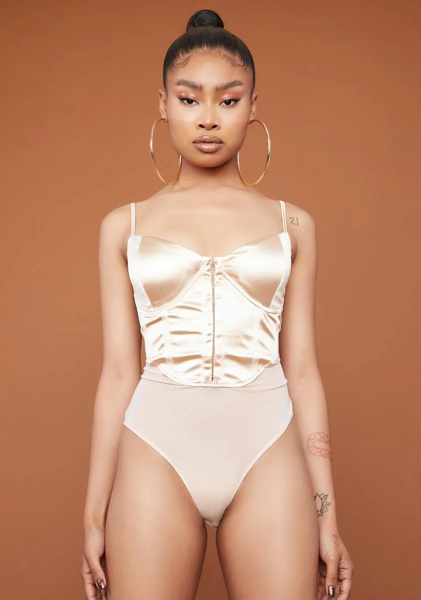 Champagne Touch Satin Bodysuit sold by Dolls Kill