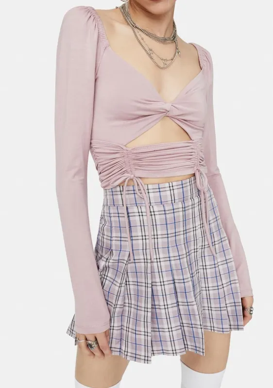 Mauve Breakin' The Rules Cutout Ruched Crop Top sold by Dolls Kill