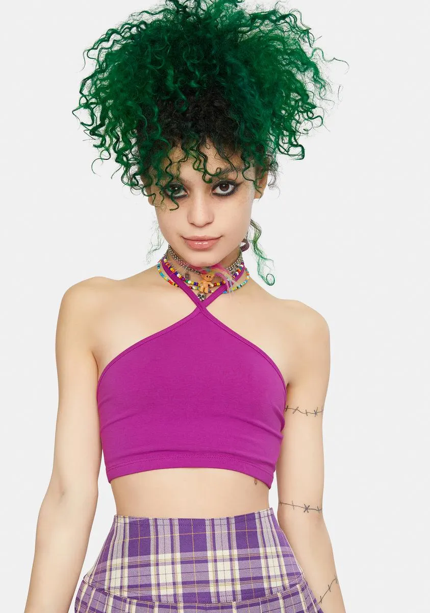 Magenta What I Saw Halter Top sold by Dolls Kill