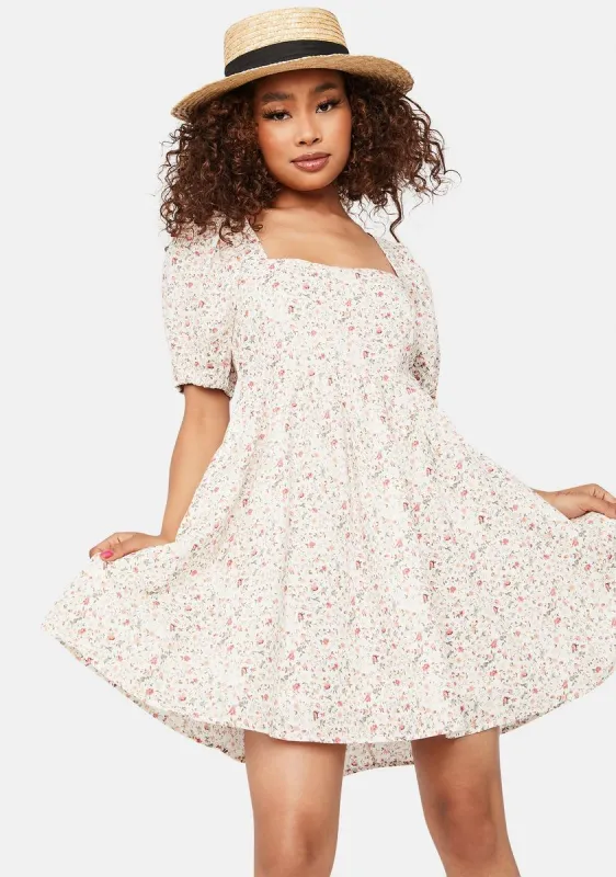 In The Garden Puff Sleeve Mini Dress sold by Dolls Kill