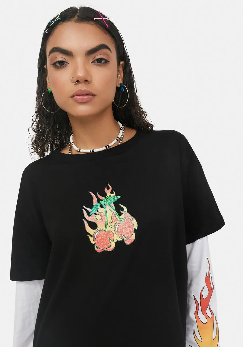 Cherry Hot Long Sleeve Graphic Tee sold by Dolls Kill
