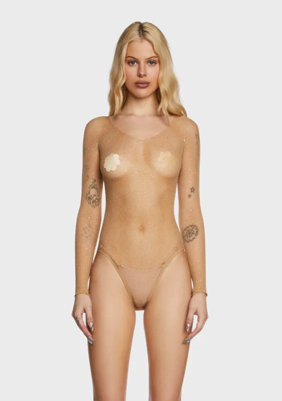 Nude Frozen Ice Rhinestone Fishnet Bodysuit sold by Dolls Kill