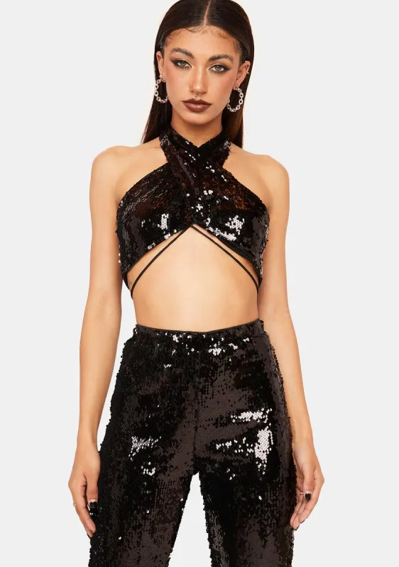 Noir As You Please Sequin Pants Set sold by Dolls Kill
