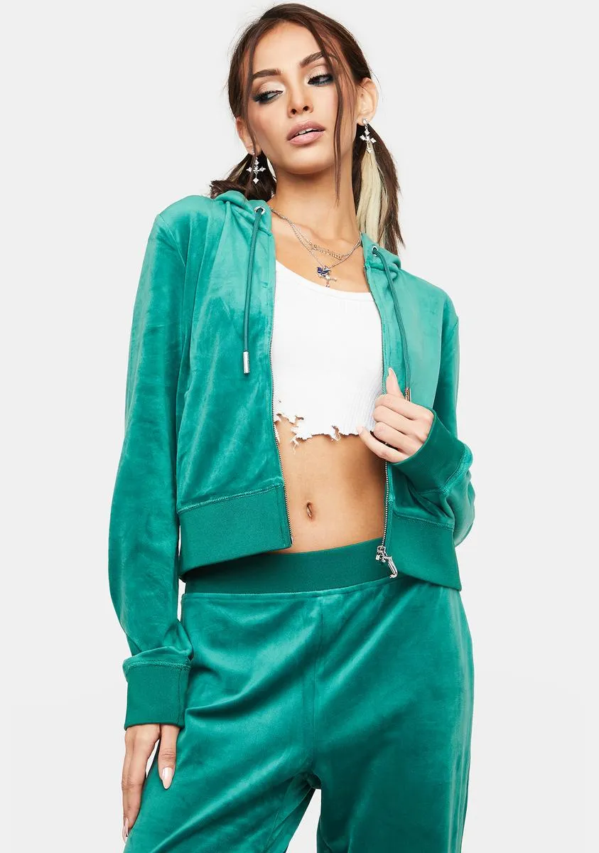 Jade Green Rhinestone Logo Zip-Up Hoodie sold by Dolls Kill product image thumbnail 4