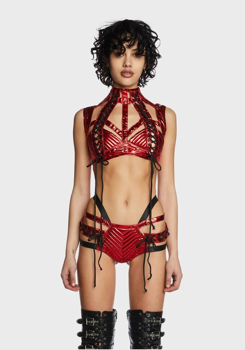 Rude Awakening Harness Bra Top - Red sold by Dolls Kill