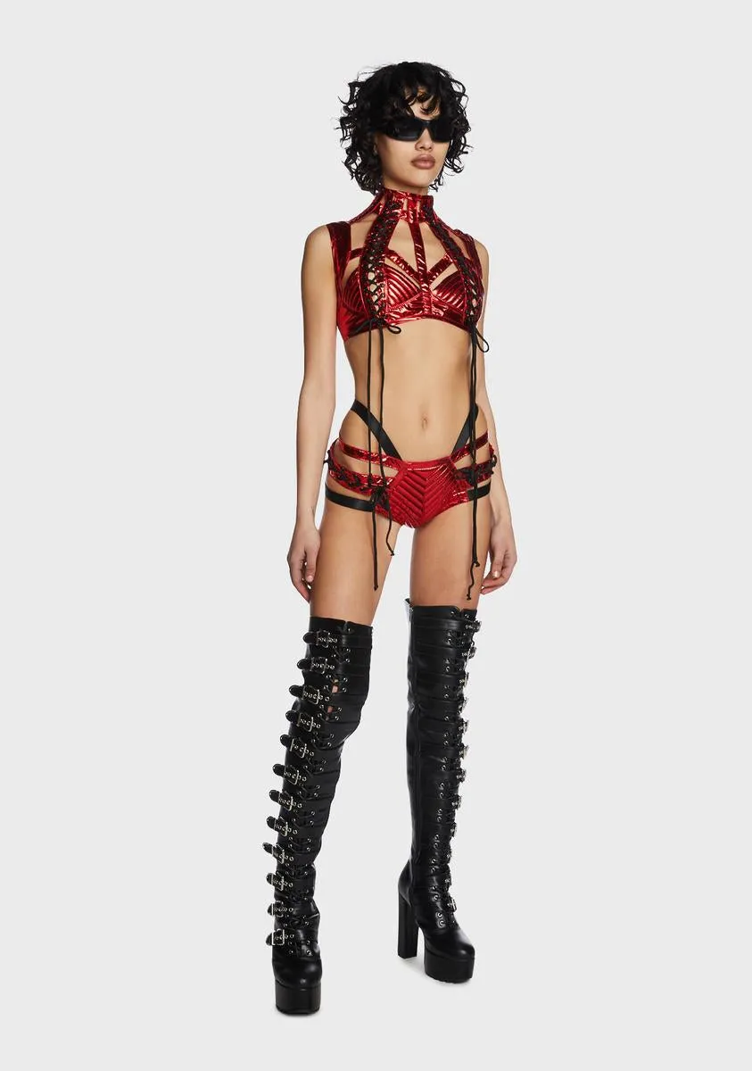 Rude Awakening Harness Bra Top - Red sold by Dolls Kill product image thumbnail 5