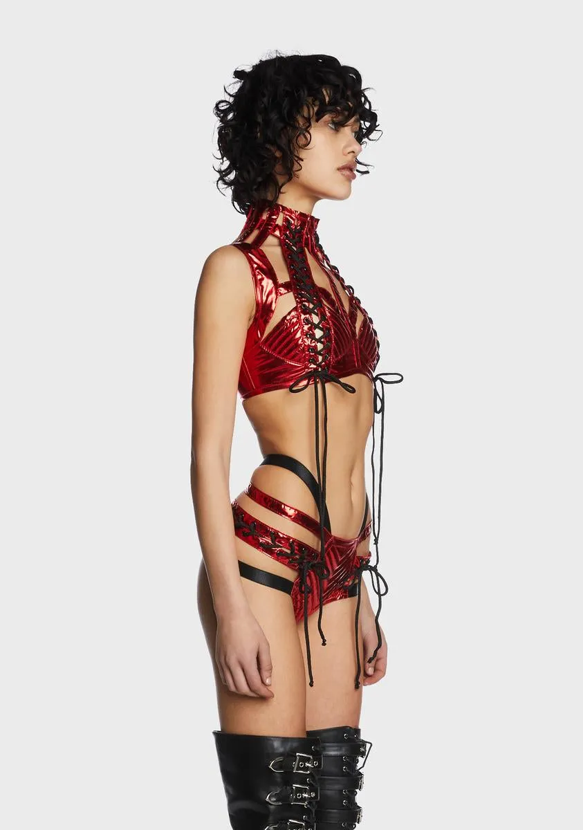 Rude Awakening Harness Bra Top - Red sold by Dolls Kill product image thumbnail 3