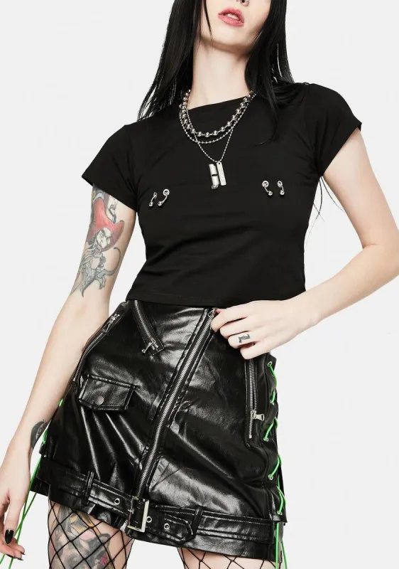 Biker Black Vegan Leather Mini Skirt sold by Dolls Kill