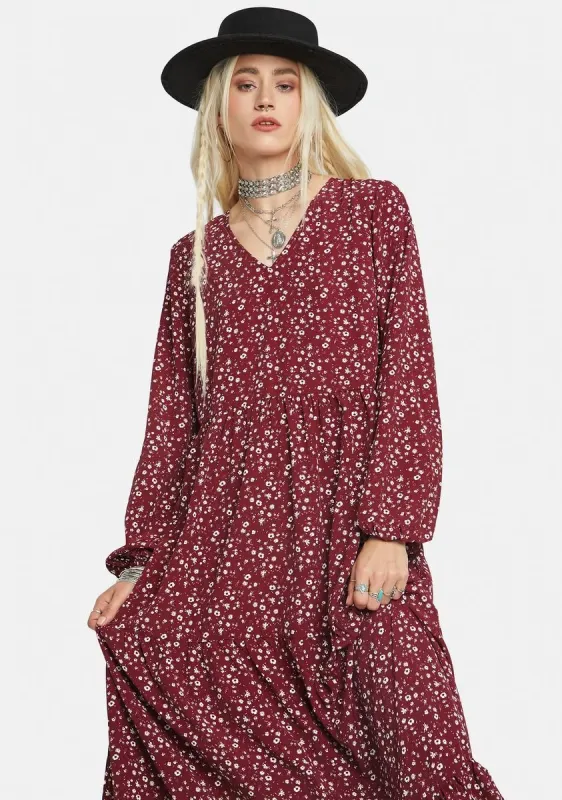 Maroon Ditsy Floral Print Maxi Dress sold by Dolls Kill
