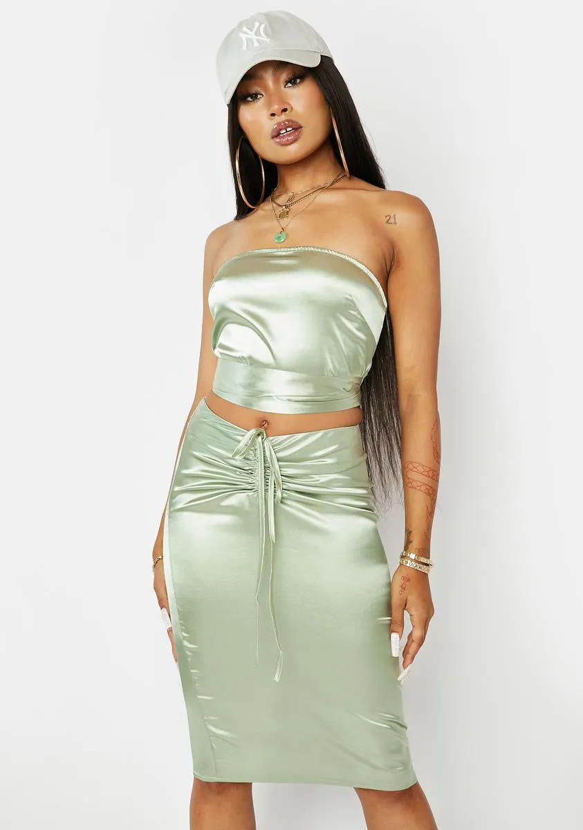 Link Up Satin Midi Skirt Set sold by Dolls Kill