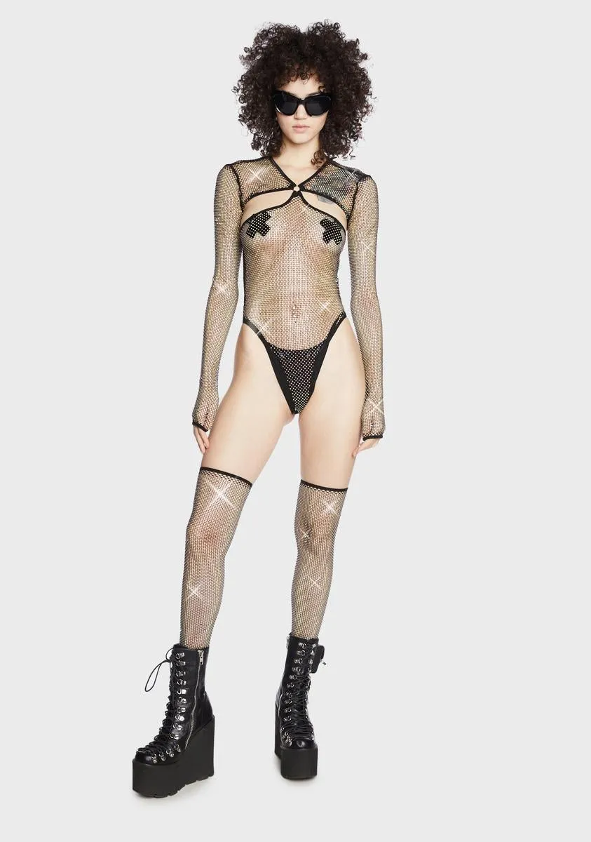 Starry Dancer Rhinestone Fishnet Bodysuit And Thigh High Stockings Set sold by Dolls Kill product image thumbnail 3