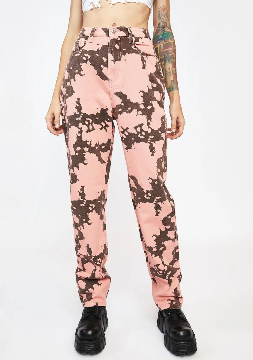 Cow Print Relaxed Straight Leg Jeans sold by Dolls Kill