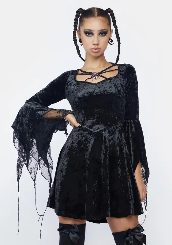 Velvet & Lace Bell Sleeve Mini Dress sold by Dolls Kill