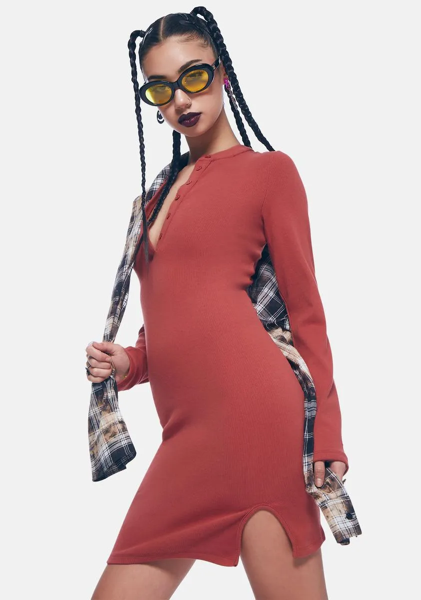 Rust Jersey Button Front Dress sold by Dolls Kill
