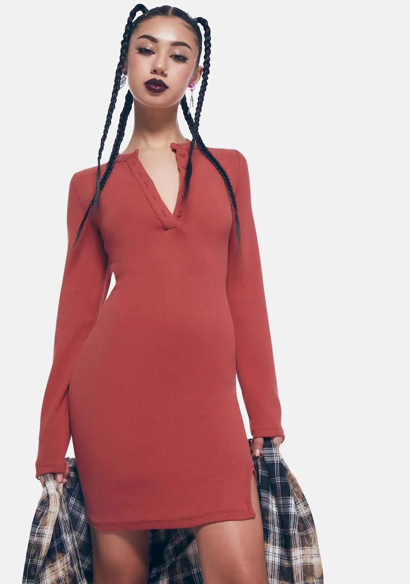 Rust Jersey Button Front Dress sold by Dolls Kill product image thumbnail 2