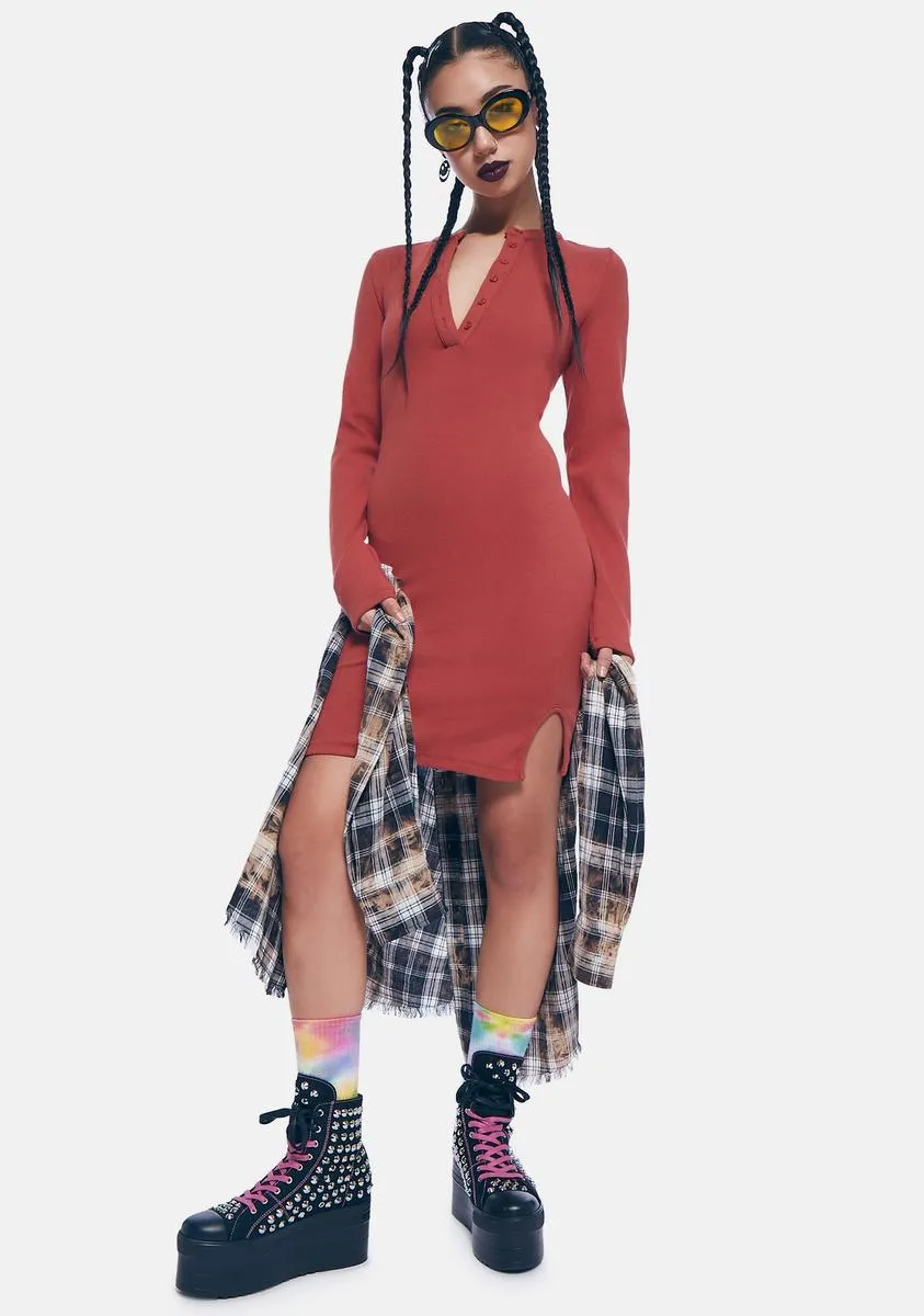 Rust Jersey Button Front Dress sold by Dolls Kill product image thumbnail 3