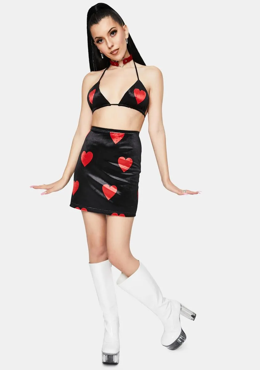 Heart Print Black Velour Mini Skirt sold by Dolls Kill product image thumbnail 3