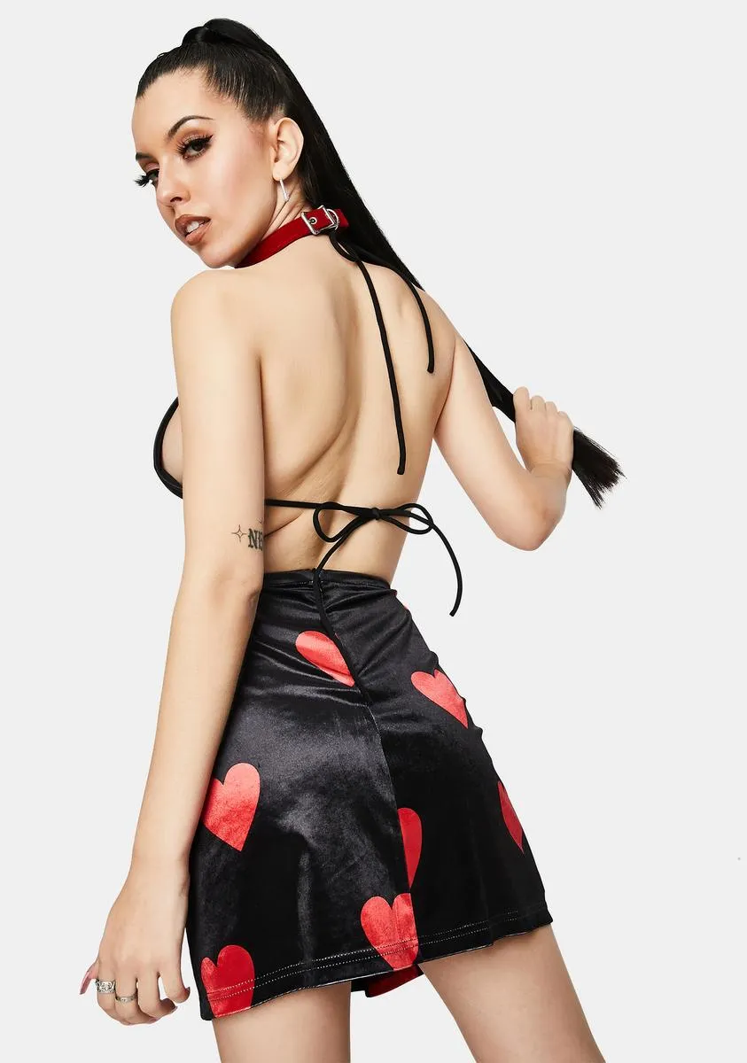 Heart Print Black Velour Mini Skirt sold by Dolls Kill product image thumbnail 4