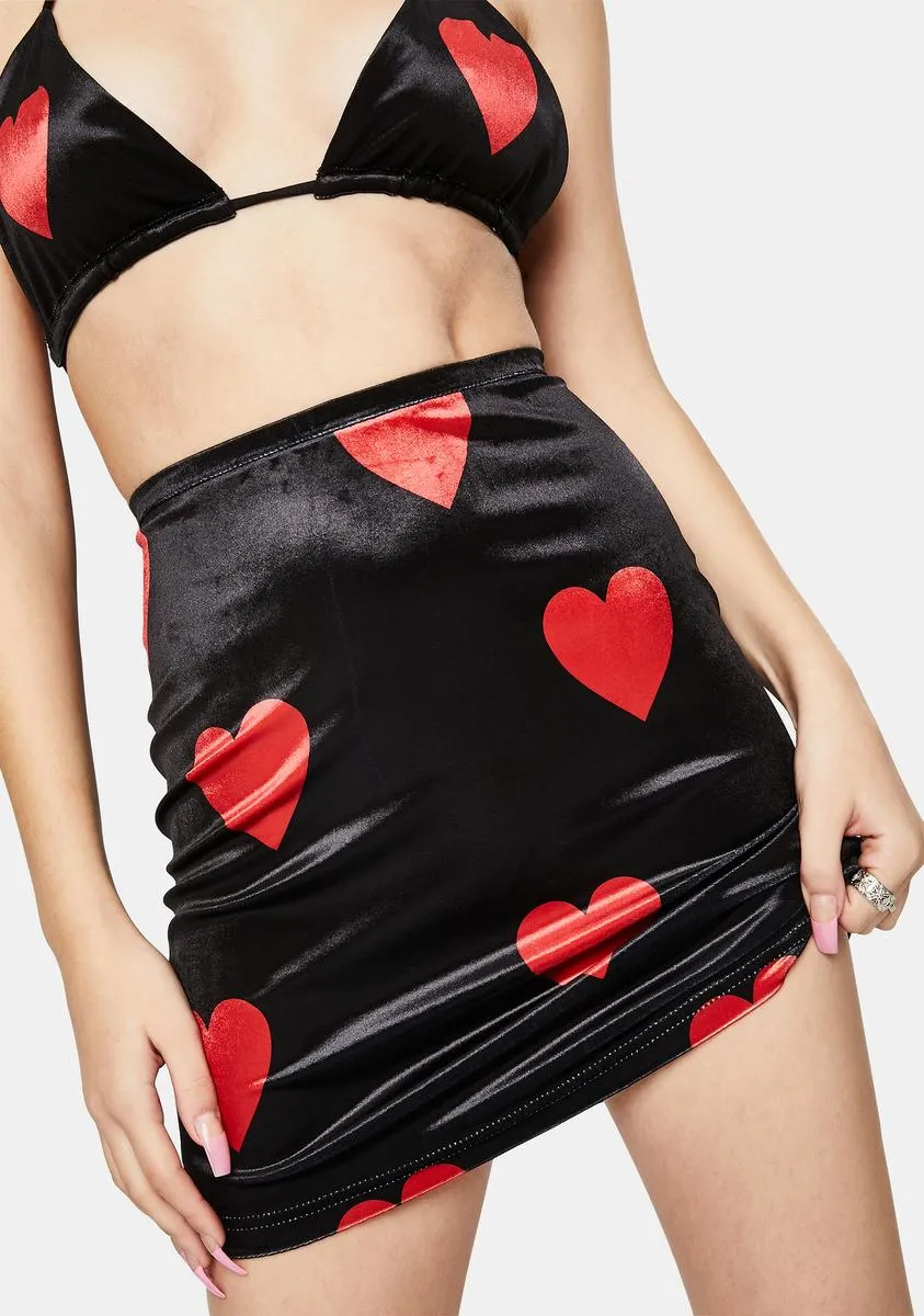 Heart Print Black Velour Mini Skirt sold by Dolls Kill