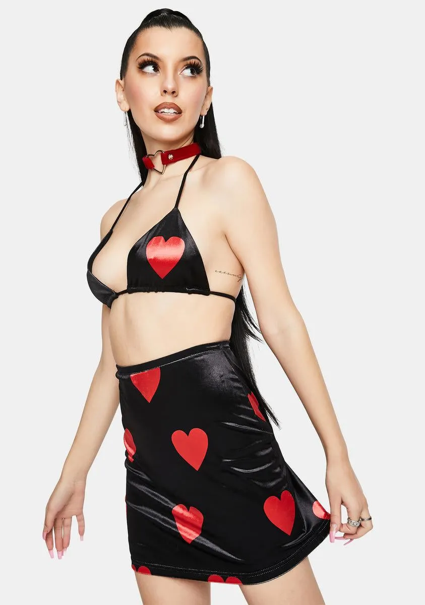 Heart Print Black Velour Mini Skirt sold by Dolls Kill product image thumbnail 2